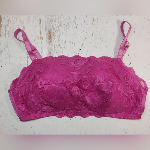 Amoureuse Bra Size 44C Pink Floral Lace Semi Sheer Wireless Back Closure Cami - Picture 2 of 12